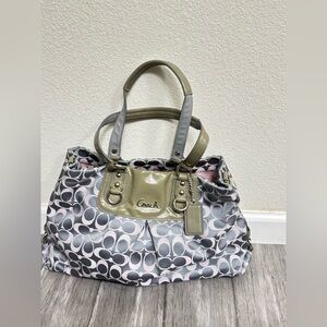 COACH Ashley Sateen Signature Large Satchel F18450 Y2K Sage Green Patent Leather